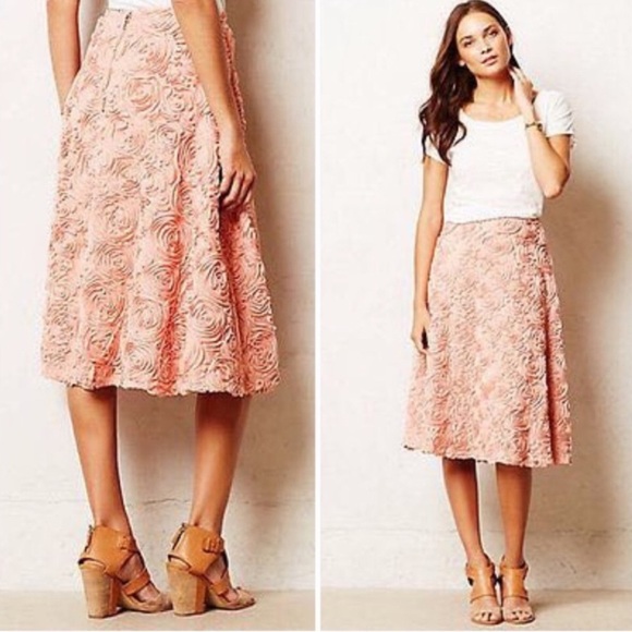 Anthropologie HD in Paris Petaluma A-Line Skirt Ruffled Rosette Cream 6 - Picture 3 of 10